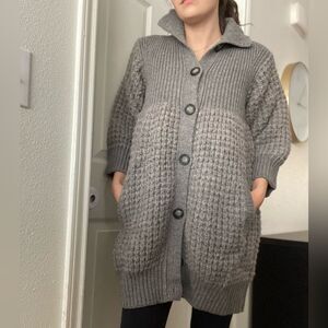 Stella Mccartney Chunky Alpaca Wool Cardigan Sweater Dress Buttoned‎ Sz 44 Grey